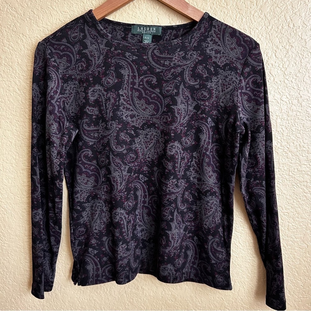 Lauren Ralph Lauren Petites Paisley Long Sleeve Crewneck Tee